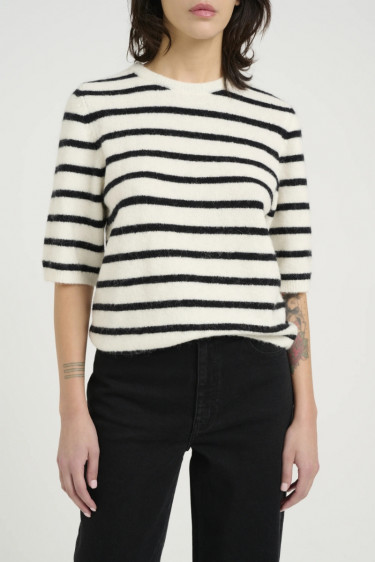 Alpha SS Tee Striped Ivory/Black Striped