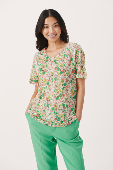 Nemias T-shirt Green Flower Print