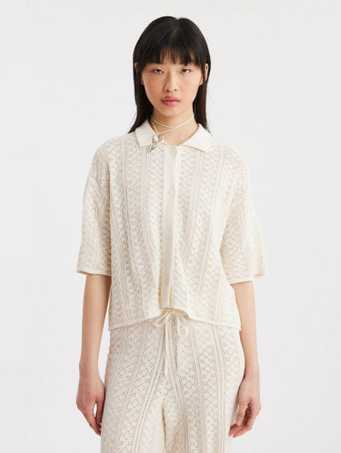 Loch Crochet Knit Shirt White