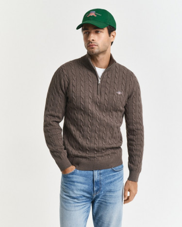Cotton Cable Half Zip Seawood Melange