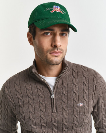 Cotton Cable Half Zip Seawood Melange
