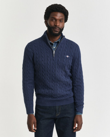 Cotton Cable Half Zip Dark Jeansblue Melange