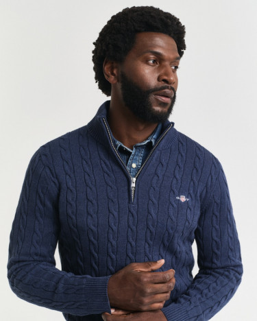 Cotton Cable Half Zip Dark Jeansblue Melange
