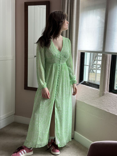 Amanda Long Dress Summer Green/Tanya Flower