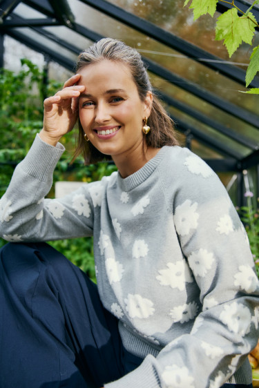 Alpi Pullover Lt Grey melange w Star Off-white