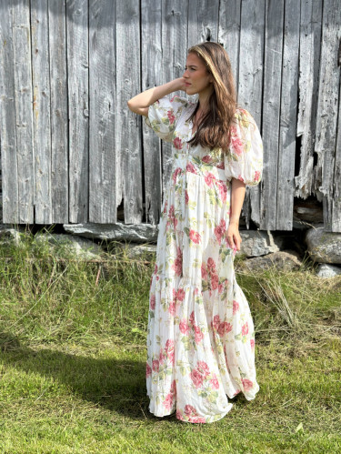 Georgette Button Down Dress Pink Roses