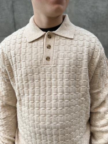 Gustav structure polo knit light sand melange