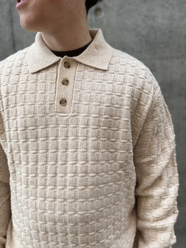 Gustav structure polo knit light sand melange