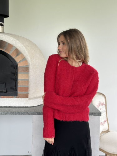 Hairy Knit Jacket Red