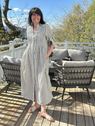 Alexa Jo Shirt Dress Creme Black Stripes