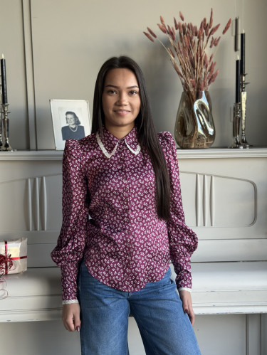 Satin Blouse Burgundy Petals