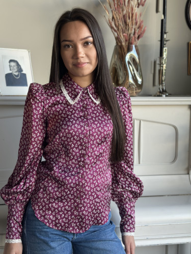 Satin Blouse Burgundy Petals