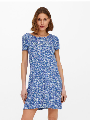 Bera Back Lace Up Ss Dress Strong Blue White Flower