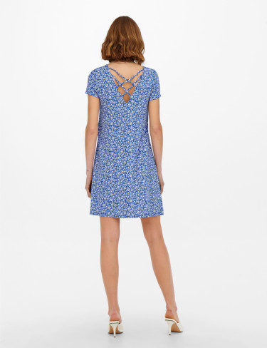 Bera Back Lace Up Ss Dress Strong Blue White Flower