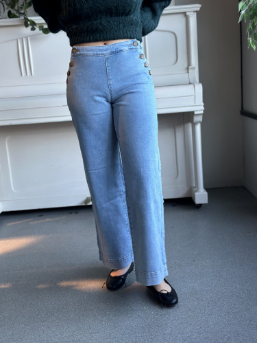 Madison HW Button Wide Jeans Light Blue Denim