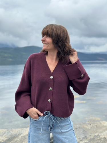 Atari Rib Cardigan Burgundy