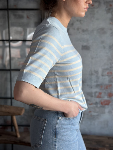 Lena ss Knit Pullover Skyway/Birch