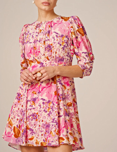 Crepe Mini Dress Watercolor Bloom