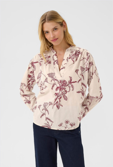 Natale Blouse Tawny Port Botanical Print