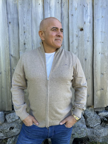 Casual Cotton Zip Cardigan Dk. Sand Melange
