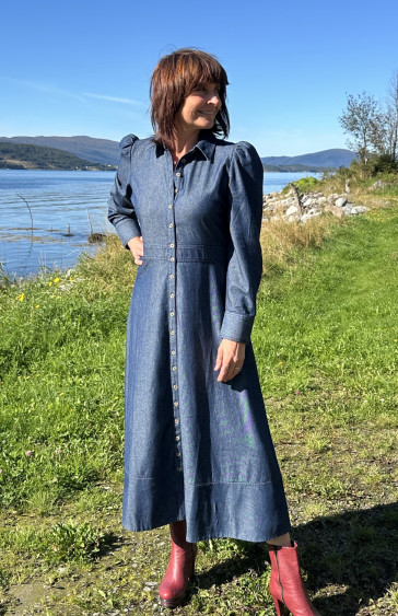 Denim Button-Down Dress Dark Blue