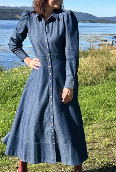 Denim Button-Down Dress Dark Blue