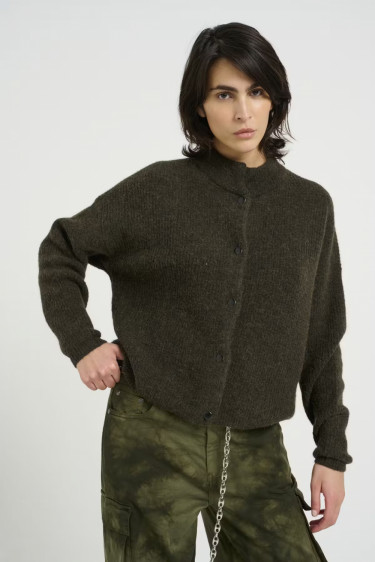 Alpha short cardigan Olive Melange