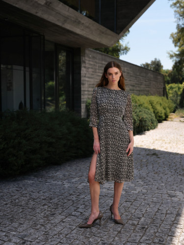 Cinco Dress Cream Black Print