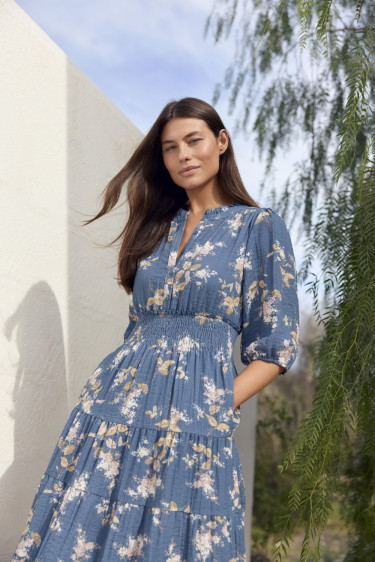 Prarie Dress Denim Blue Flowers