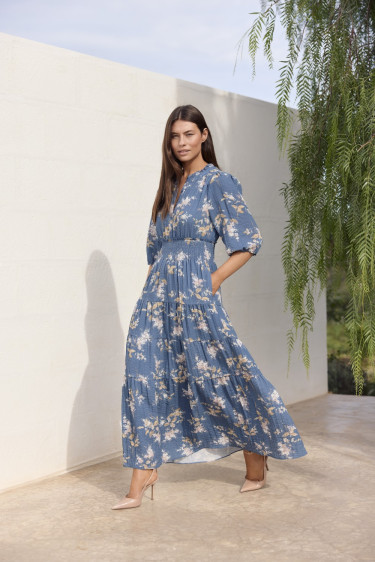 Prarie Dress Denim Blue Flowers