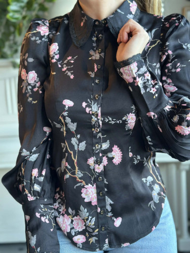 Satin Blouse Midnight Garden