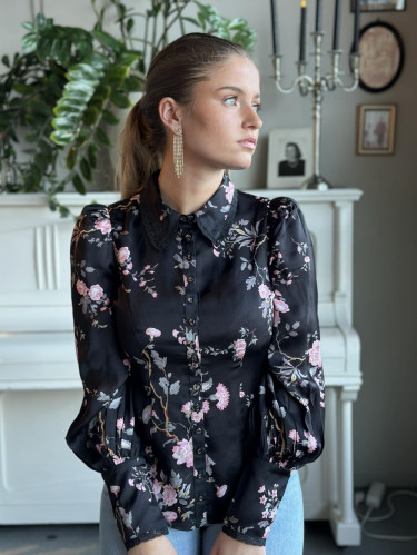 Satin Blouse Midnight Garden