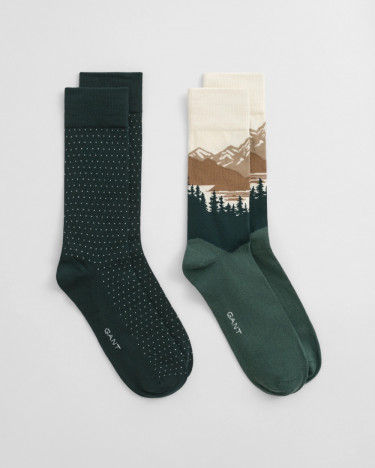 Mountain Scenery Socks 2 Pack Tartan Green