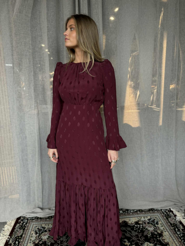 Viscose Flounce Dress Burgundy