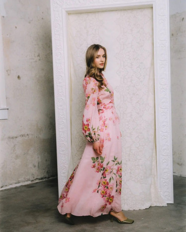 Viscose V-Neck Dress Cherry Blossom
