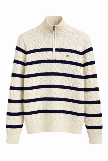 Striped Cotton Cable Half Zip
