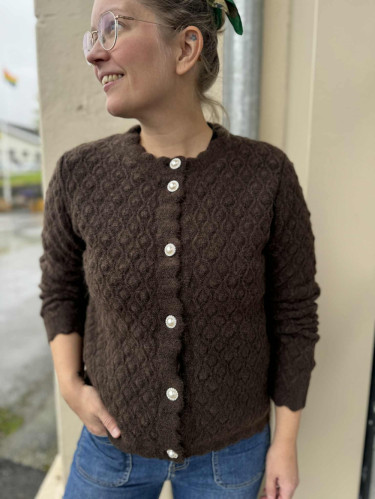Bubble LS Knit Cardigan Hot Fudge