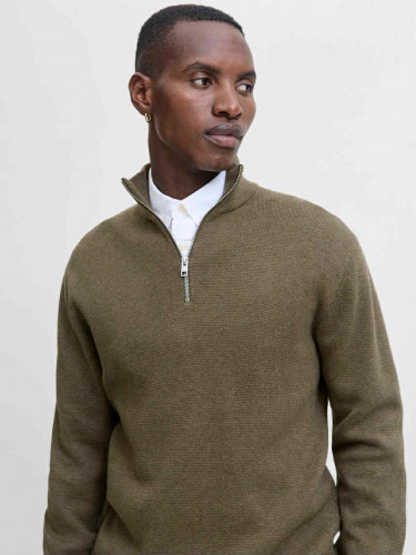 Milano Stitch Knit Half Zip Stone Gray Melange