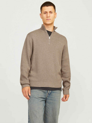 Milano Stitch Knit Half Zip Greige Melange