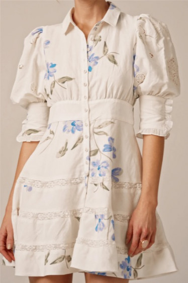 Linen Embroidery Mini Dress Flowing blossoms