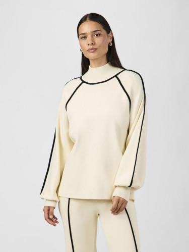 Cora High Neck LS Knit Pullover Birch/Black