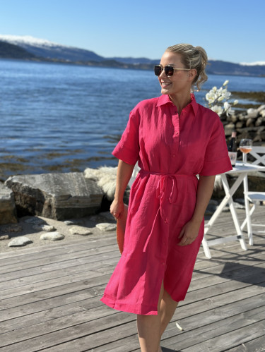 Relaxed Linen Dress Magenta Pink
